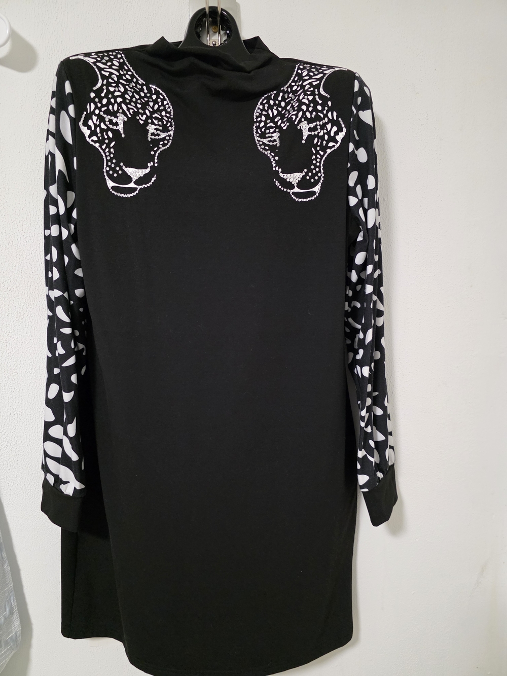 Black Turtleneck Leopard-Graphic Long Sleeve Dress